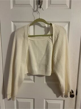 Cream Ribbed Knit Cropped Bolero